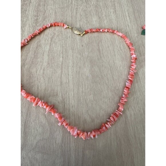 Carved Coral Bead Nuggets Necklace & Rose Earrings Set From Coral World - Picture 7 of 9